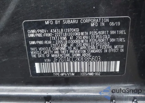 2019 Subaru Crosstrek 2.0I Premium из США, поврежденный, VIN JF2GTACC2K8385603